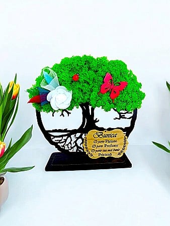 Decoratiuni cu Licheni - Tablou Copacul Vietii personalizat cu mesaj standard pentru Bunica, cadou decorat cu licheni stabilizati, personalizabil, Model 3