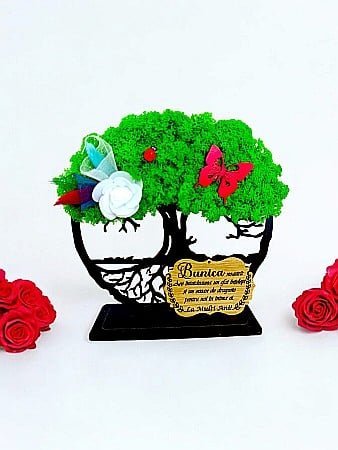 Decoratiuni cu Licheni - Tablou Copacul Vietii personalizat cu mesaj standard pentru Bunica, cadou decorat cu licheni stabilizati, personalizabil, Model 3