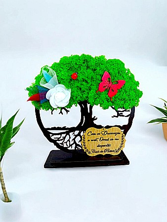 Decoratiuni cu Licheni - Tablou Copacul Vietii personalizat cu mesaj standard pentru Casatorie, cadou decorat cu licheni stabilizati, personalizabil, Model 3