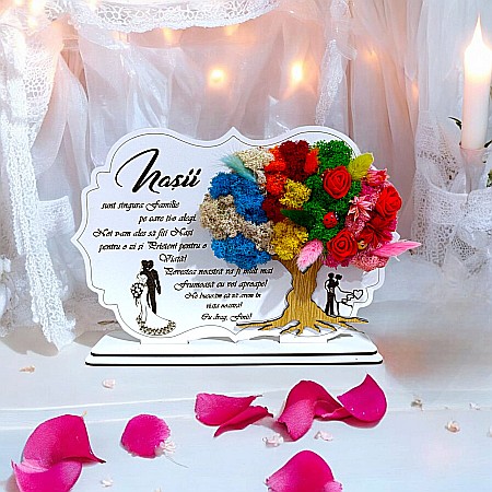 Cadouri Personalizabile - Tablou copac cu licheni stabilizati, personalizat cu mesaj standard, cadou pentru Nasi, dimensiune 30x20cm
