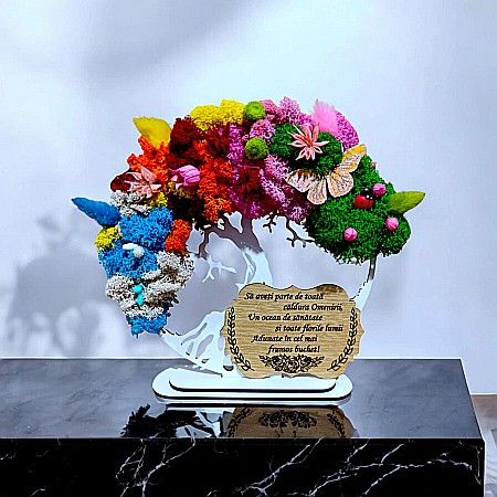 Copacul Vietii 4 Anotimpuri - Tablou copacul vietii personalizat cu mesaj standard pentru profesoara, învatatoarea, persoane speciale, cadou decorat cu licheni stabilizati, 4 anotimpuri