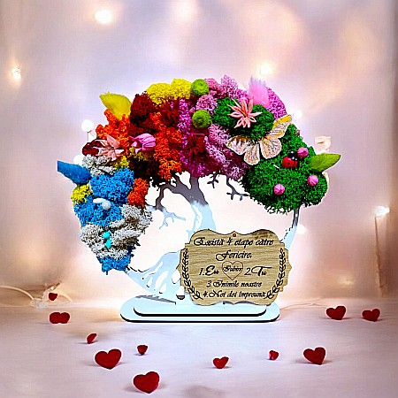 Copacul Vietii 4 Anotimpuri - Tablou copacul vietii personalizat cu mesaj standard pentru sotie, iubita, prietena, cadou decorat cu licheni stabilizati, 4 anotimpuri