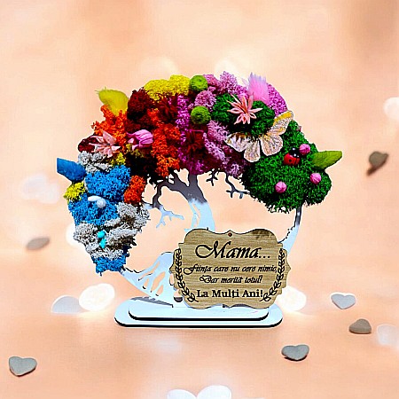Copacul Vietii 4 Anotimpuri - Tablou copacul vietii personalizat cu mesaj standard pentru Mama, cadou decorat cu licheni stabilizati, 4 anotimpuri