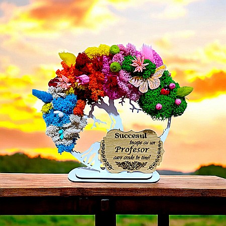 Copacul Vietii 4 Anotimpuri - Tablou copacul vietii personalizat cu mesaj standard pentru Profesor, cadou decorat cu licheni stabilizati, 4 anotimpuri