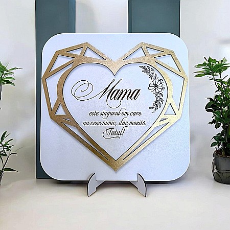 Blankuri - Tablou blank decorativ personalizat pentru Mama, cu design in formă de inimă geometrica– Produs în România de Rustic Wood Decor