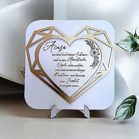 Blankuri - Tablou blank decorativ personalizat pentru familie, prieteni, cu design in formă de inimă geometrica– Produs în România de Rustic Wood Decor