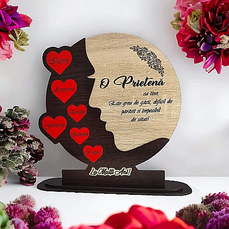 Cadou personalizat, tablou din lemn cu inimi rosii si mesaj standard pentru Sotie/Iubita, maro [1]