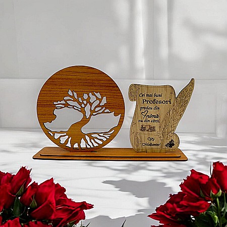 Blank Copacul Vietii cu Placută, personalizat pentru profesoara, educatoare, învatatoare, Produs în România de Rustic Wood Decor ,dimensiune 30x18cm