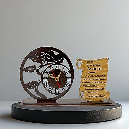 Blank Copacul Vietii cu Placuta - Blank Ceas Bonsai cu Placută, personalizat pentru Avocat, Produs în România de Rustic Wood Decor ,dimensiune 30x18cm