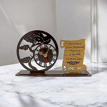 Blank Ceas Bonsai cu Placută, personalizat "Aminteste-ti ca esti minunata", Produs în România de Rustic Wood Decor ,dimensiune 30x18cm