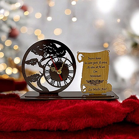Blank Ceas Bonsai cu Placută, personalizat "Intr-o lume in care poti fii orice tu ai ales Sa fii un Om Minunat", Produs în România de Rustic Wood Decor ,dimensiune 30x18cm