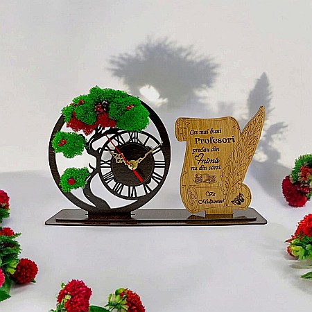 Ceas stil Bonsai - Ceas Bonsai cu Placută, personalizat pentru Profesori"Cei mai buni Profesori", Produs în România de Rustic Wood Decor ,dimensiune 30x18cm