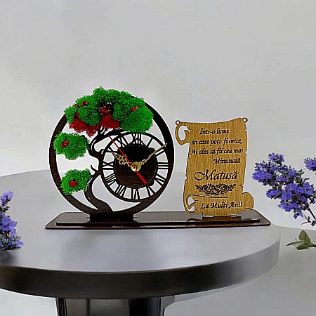 Ceas stil Bonsai - Ceas Bonsai cu Placută, personalizat pentru Matusa "Intr-o lume in care poti fii orice ai ales sa fii cea mai minunata!", Produs în România de Rustic Wood Decor ,dimensiune 30x18cm