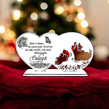 Blankuri - Blank decorativ cu suport, personalizat pentru Colegă , Produs în România de Rustic Wood Decor, dimensiune 30x16cm