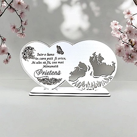 Blankuri - Blank decorativ cu suport, personalizat pentru Prietenă , Produs în România de Rustic Wood Decor, dimensiune 30x16cm