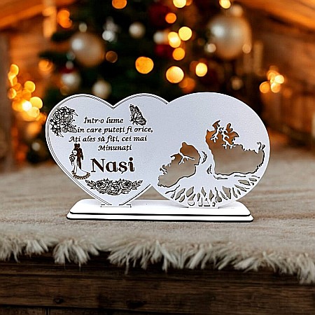 Blankuri - Blank decorativ cu suport, personalizat pentru Nași, Produs în România de Rustic Wood Decor, dimensiune 30x16cm