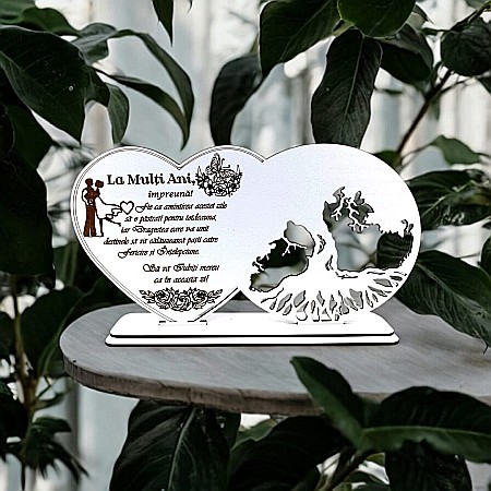 Blankuri - Blank decorativ cu suport, personalizat La Mulți Ani împreună, Produs în România de Rustic Wood Decor, dimensiune 30x16cm