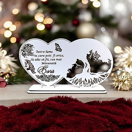 Blankuri - Blank decorativ cu suport, personalizat pentru Soră , Produs în România de Rustic Wood Decor, dimensiune 30x16cm