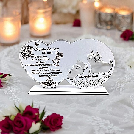 Blankuri - Blank decorativ cu suport, personalizat pentru Nunta De Aur 50 De Ani , Produs în România de Rustic Wood Decor, dimensiune 30x16cm