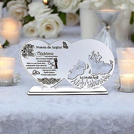 Blankuri - Blank decorativ cu suport, personalizat pentru Nunta De Argint , Produs în România de Rustic Wood Decor, dimensiune 30x16cm