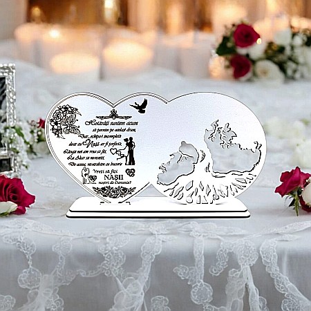 Blankuri - Blank decorativ cu suport, personalizat Vreți Să fiti Nașii Noștri de Cununie , Produs în România de Rustic Wood Decor, dimensiune 30x16cm