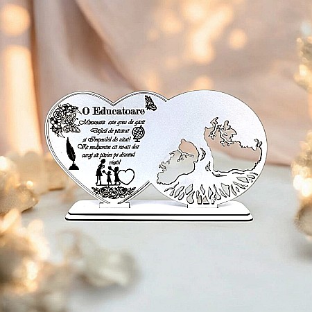 Blankuri - Blank decorativ cu suport, personalizat pentru Educatoare , Produs în România de Rustic Wood Decor, dimensiune 30x16cm