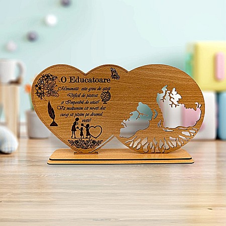 Cadouri Educatoare - Blank decorativ cu suport, personalizat pentru Educatoare , Produs în România de Rustic Wood Decor, dimensiune 30x16cm