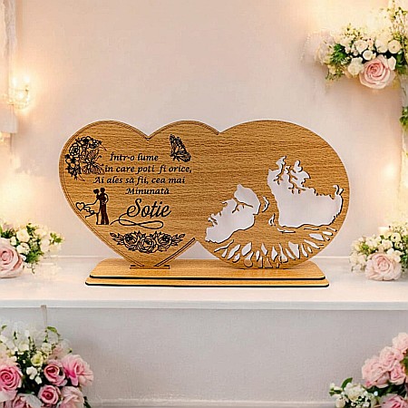 Blankuri - Blank decorativ cu suport, personalizat pentru Soție , Produs în România de Rustic Wood Decor, dimensiune 30x16cm
