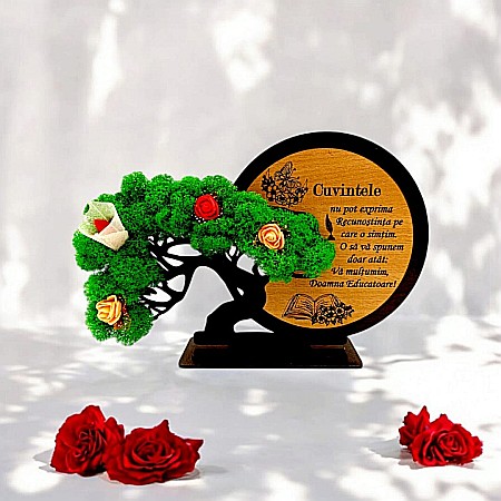 Decorațiune Cadou Bonsai, personalizat cu mesaj standard "Cuvintele nu pot exprima Recunoștința pe care..."