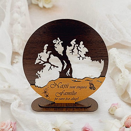 Blankuri - Blank personalizabil, Copacul Vieții decorativ cu mesaj standard pentru Nași ”Nașii sunt singura familie pe care ți-o alegi” – Produs în România de Rustic Wood Decor