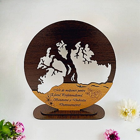 Blankuri - Blank personalizabil, Copacul Vieții decorativ cu mesaj standard ”Mii de mulțumiri pentru Efortul Dumneavoastră ” – Produs în România de Rustic Wood Decor