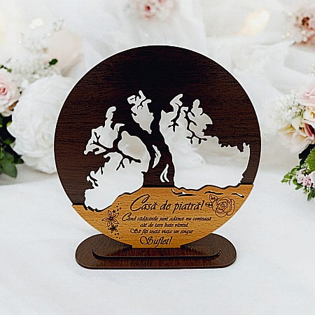 Blankuri - Blank personalizabil, Copacul Vieții decorativ cu mesaj standard pentu Nuntă ”Când Rădăcinile sunt adânci nu contează cât de tare bate vântul...” – Produs în România de Rustic Wood Decor