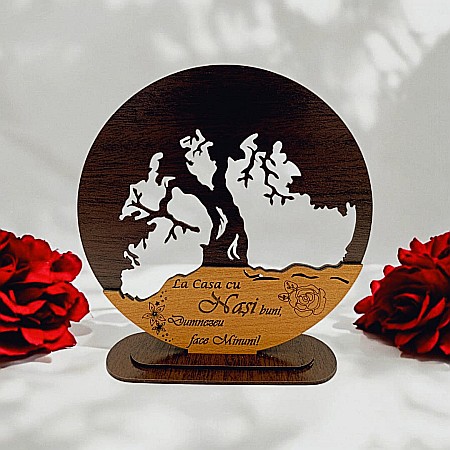Blankuri - Blank personalizabil, Copacul Vieții decorativ cu mesaj standard pentu Nași ”La Casa cu Nași buni Dumnezeu face Minuni! ” – Produs în România de Rustic Wood Decor