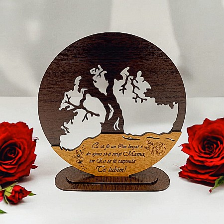 Blankuri - Blank personalizabil, Copacul Vieții decorativ cu mesaj standard pentru Mamă ”Ca să fii un Om bogat e de ajuns să-ți strigi Mama...” – Produs în România de Rustic Wood Decor