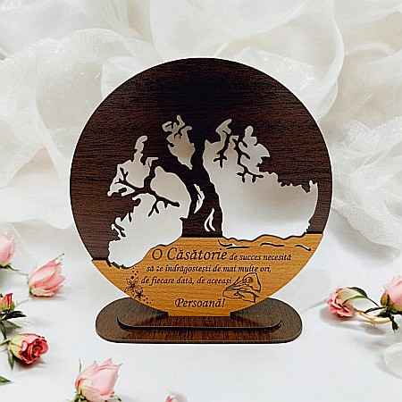 Blankuri - Blank personalizabil, Copacul Vieții decorativ cu mesaj standard pentru Căsătorie ”O Căsătorie de succes necesită...” – Produs în România de Rustic Wood Decor