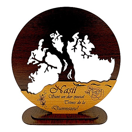 Blankuri - Blank personalizabil, Copacul Vieții decorativ cu mesaj standard pentu Nași ”Nașii sunt un dar special Trimis de la Dumnezeu!” – Produs în România de Rustic Wood Decor