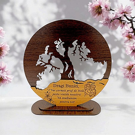 Blankuri - Blank personalizabil, Copacul Vieții decorativ cu mesaj standard pentru Bunici ”Dragi Bunici, Voi cerneți praf de stele peste viețile noastre! Vă mulțumim pentru tot! ” – Produs în România de Rustic W