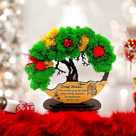 Decoratiuni cu Licheni - Tablou Copacul Vietii Cadou personalizat cu mesaj standard pentru Bunici ,”Voi cerneți praf de stele peste viețile noastre..”, decorat cu licheni stabilizati Produs în România de Rustic Wood Decor