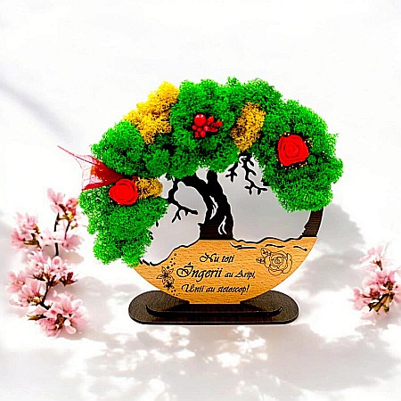 Decoratiuni cu Licheni - Tablou Copacul Vietii Cadou personalizat cu mesaj standard pentru Doctor/Medic ”Nu toți Îngerii au Aripi, Unii au stetoscop!”, decorat cu licheni stabilizati Produs în România de Rustic Wood Decor