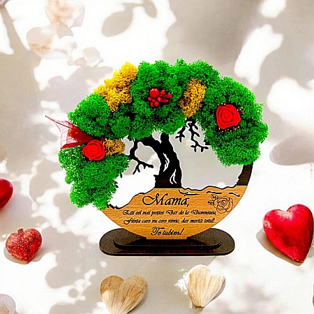 Decoratiuni cu Licheni - Tablou Copacul Vietii Cadou personalizat cu mesaj standard pentru Mamă ”Esti cel mai prețios dar de la Dumnezeu...” decorat cu licheni stabilizati Produs în România de Rustic Wood Decor