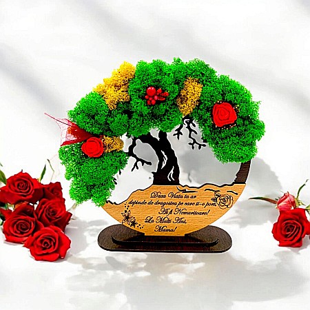Decoratiuni cu Licheni - Tablou Copacul Vietii Cadou personalizat cu mesaj standard pentru Mamă ”Dacă viata ta ar depinde de dragostea pe care ti-o port.. ” decorat cu licheni stabilizati Produs în România de Rustic Wood Dec