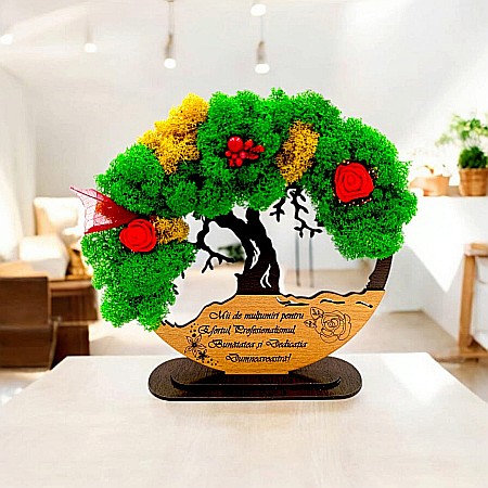Decoratiuni cu Licheni - Tablou Copacul Vietii Cadou personalizat cu mesaj standard ”Mii de mulțumiri pentru Efortul, Profesionalismul.. ” decorat cu licheni stabilizati Produs în România de Rustic Wood Decor