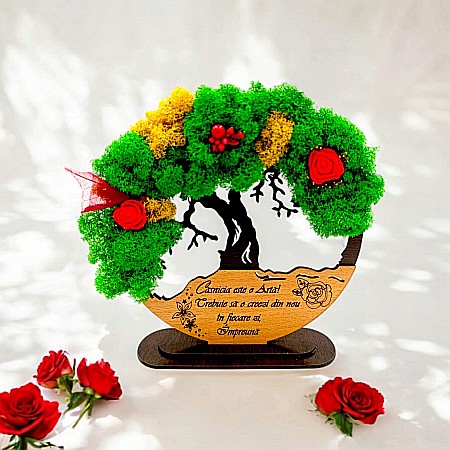 Decoratiuni cu Licheni - Tablou Copacul Vietii Cadou personalizat cu mesaj standard pentru Căsnicie ”Casnicia este o Artă trebuie sa o creezi din nou in fiecare zi, Împreună!” decorat cu licheni stabilizati Produs în Români