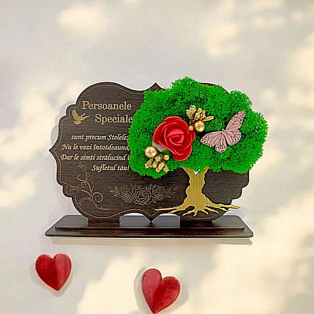 Decoratiuni cu Licheni - Tablou copac cu licheni stabilizati, cadou personalizat cu mesaj standard pentru "Persoanele Speciale" Produs în România de Rustic Wood Decor
