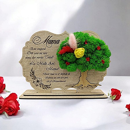 Decoratiuni cu Licheni - Tablou copac cu licheni stabilizati, cadou personalizat cu mesaj standard pentru Mama"Mama este singurul om care nu cere nimic..." Produs în România de Rustic Wood Decor