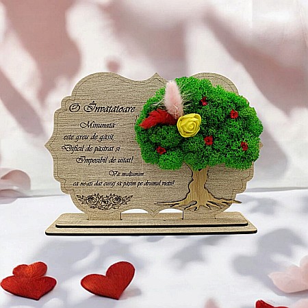 Decoratiuni cu Licheni - Tablou copac cu licheni stabilizati, cadou personalizat cu mesaj standard pentru Invatatoare"O Invatatoare minunata este greu de gasit..." Produs în România de Rustic Wood Decor