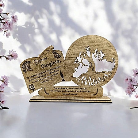 Decoratiuni cu Licheni - Decoratiune tablou inima, blank pentru licheni stabilizati, cadou personalizat cu mesaj standard pentru "Diriginta", dimensiune 30x18cm, sonoma