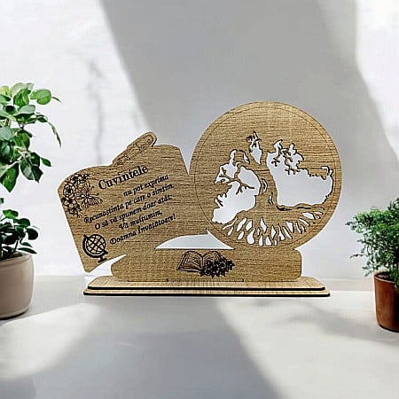 Decoratiuni cu Licheni - Decoratiune tablou inima, blank pentru licheni stabilizati, cadou personalizat cu mesaj standard pentru "Invatatoare", dimensiune 30x18cm, sonoma