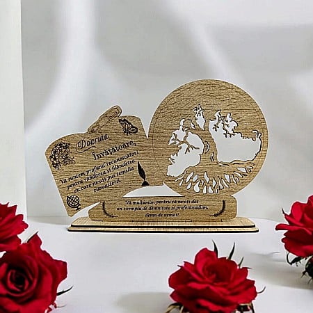 Decoratiuni cu Licheni - Decoratiune tablou inima, blank pentru licheni stabilizati, cadou personalizat cu mesaj standard pentru "Invatatoare", model 2, dimensiune 30x18cm, sonoma