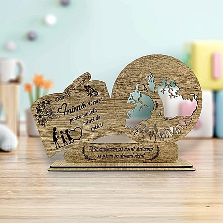 Decoratiune Copacul Vietii-Carte - Decoratiune tablou inima, blank pentru licheni stabilizati, "Doar o Inima uriasa poate modela minti de pitici",  30x18cm